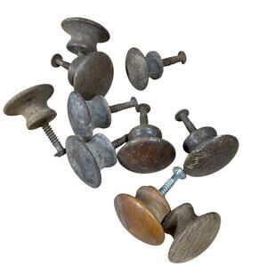 Vintage Set of 10 Wood Drawer / Door Pulls With Screws Working Condition